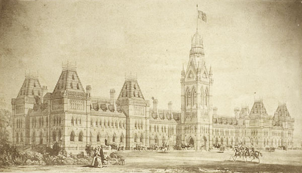 Drawing of the houses of parliament circa 1870.
