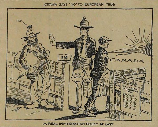 Anti-immigration cartoon that highlights the preference for British immigrants.