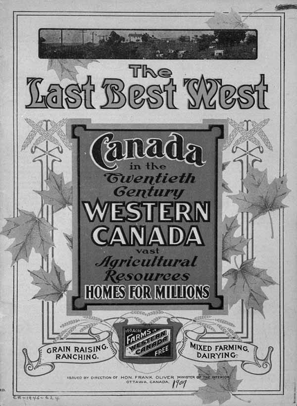 Advertisement with maple leaves and text describing "the Last Best West".